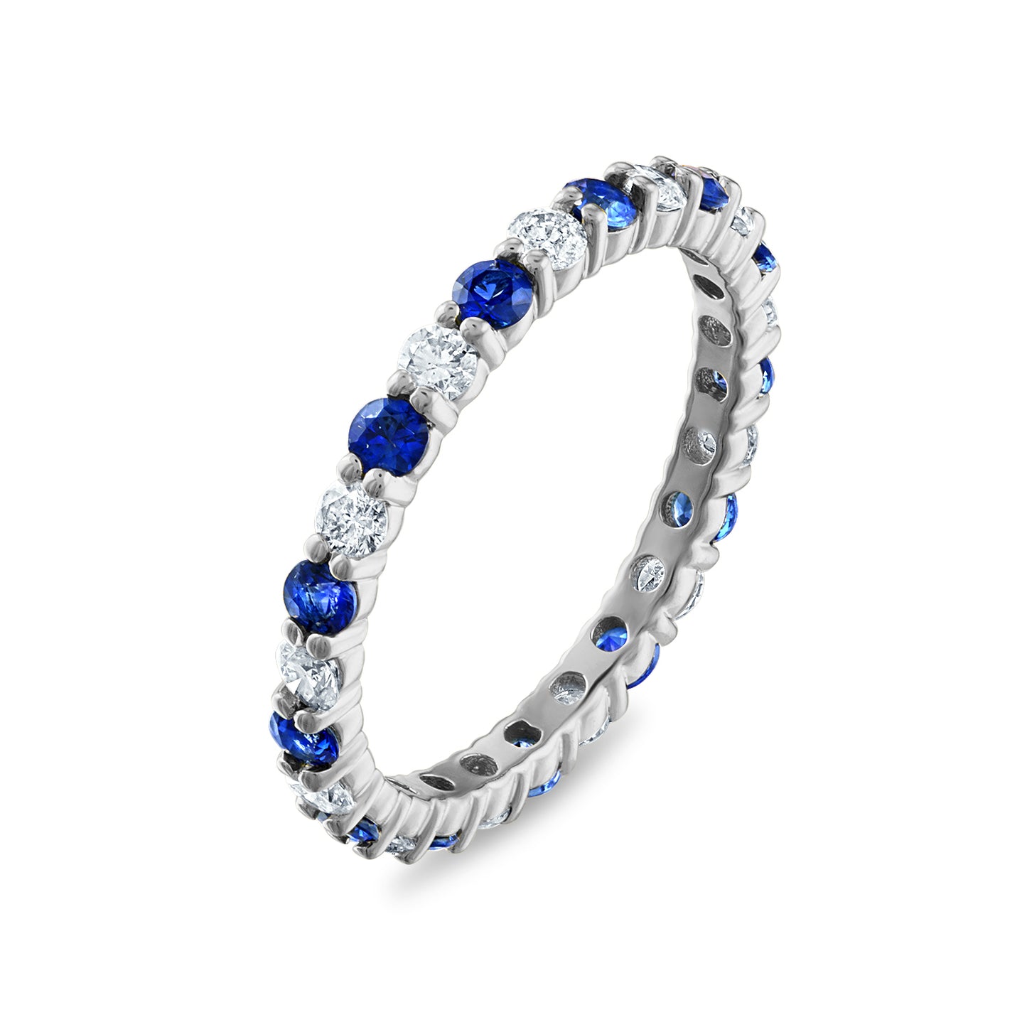 Shared Prong Blue Sapphire and White Diamond Eternity Band