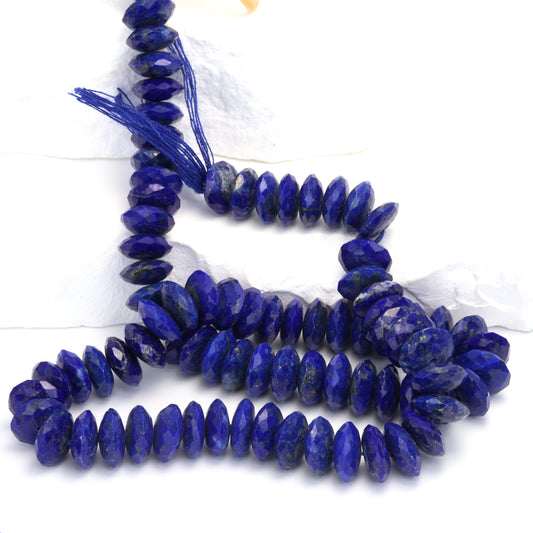 Royal Blue Lapis Lazuli 10mm German Cut Faceted Rondelles Bead Strand