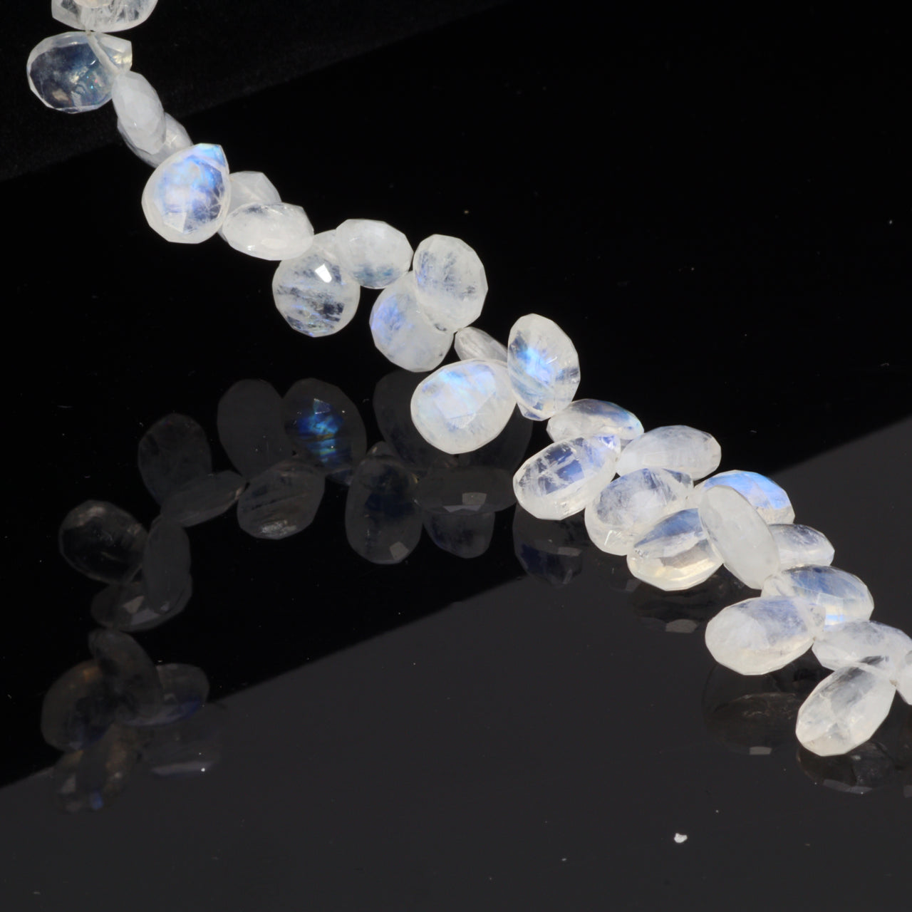 Blue Rainbow Moonstone 9x6mm Faceted Pear Shaped Briolettes
