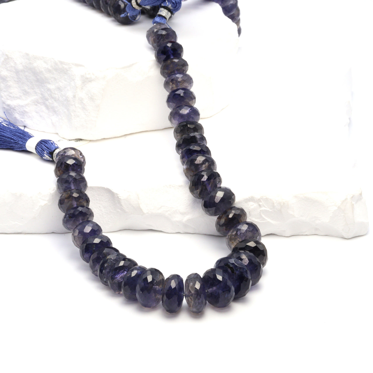 Blue Iolite 10mm - 12mm Faceted Rondelles Bead Strand
