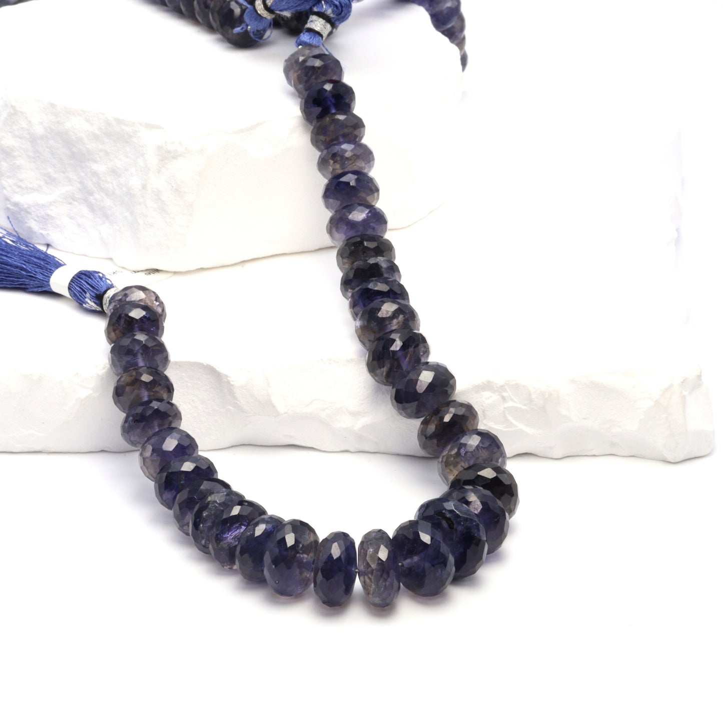 Blue Iolite 10mm - 12mm Faceted Rondelles Bead Strand