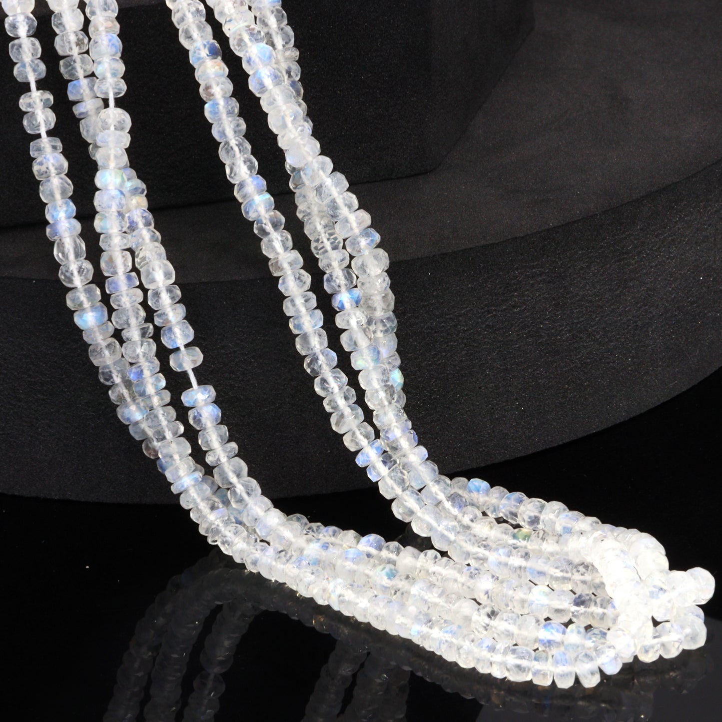 Blue Rainbow Moonstone 4mm Faceted Rondelles