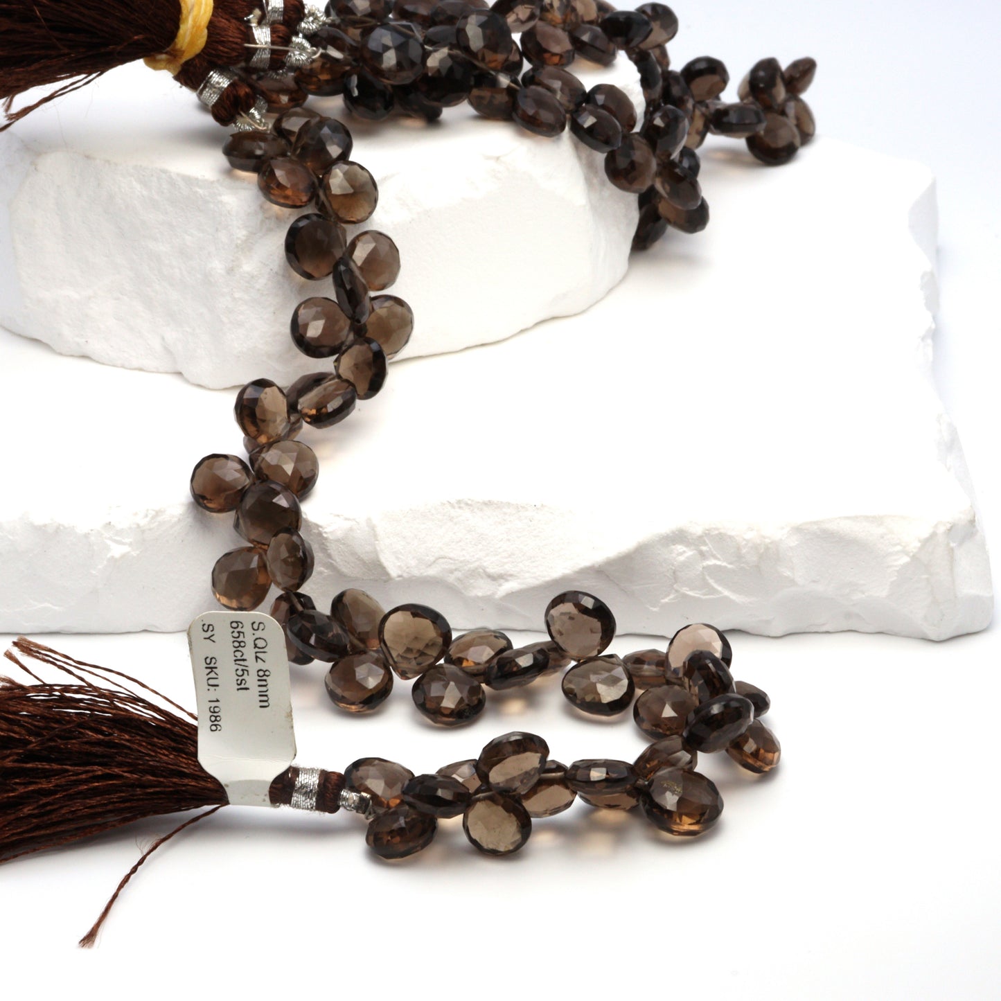 Brown Smoky Quartz 8mm Faceted Heart Shaped Briolettes Bead Strand