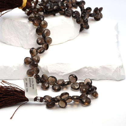 Brown Smoky Quartz 8mm Faceted Heart Shaped Briolettes Bead Strand