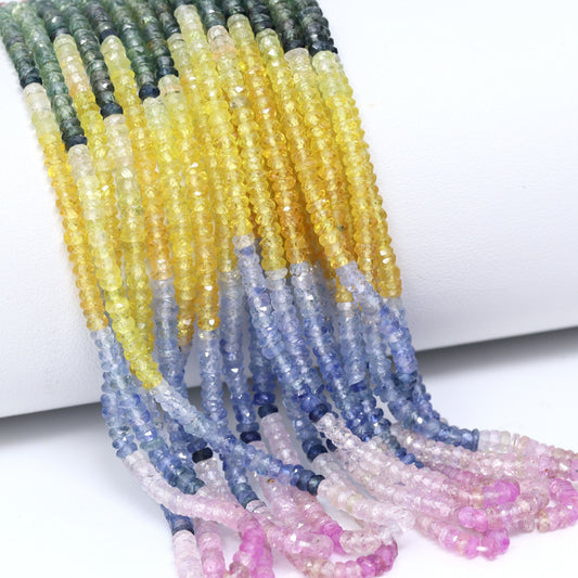 Multi Sapphire 2.5mm Hand Faceted Rondelles Bead Strand