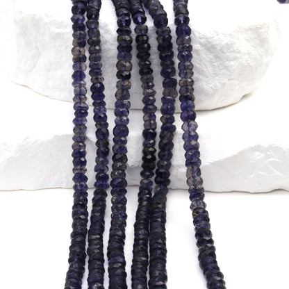 Blue Iolite 4mm Hand Faceted Rondelles Bead Strand