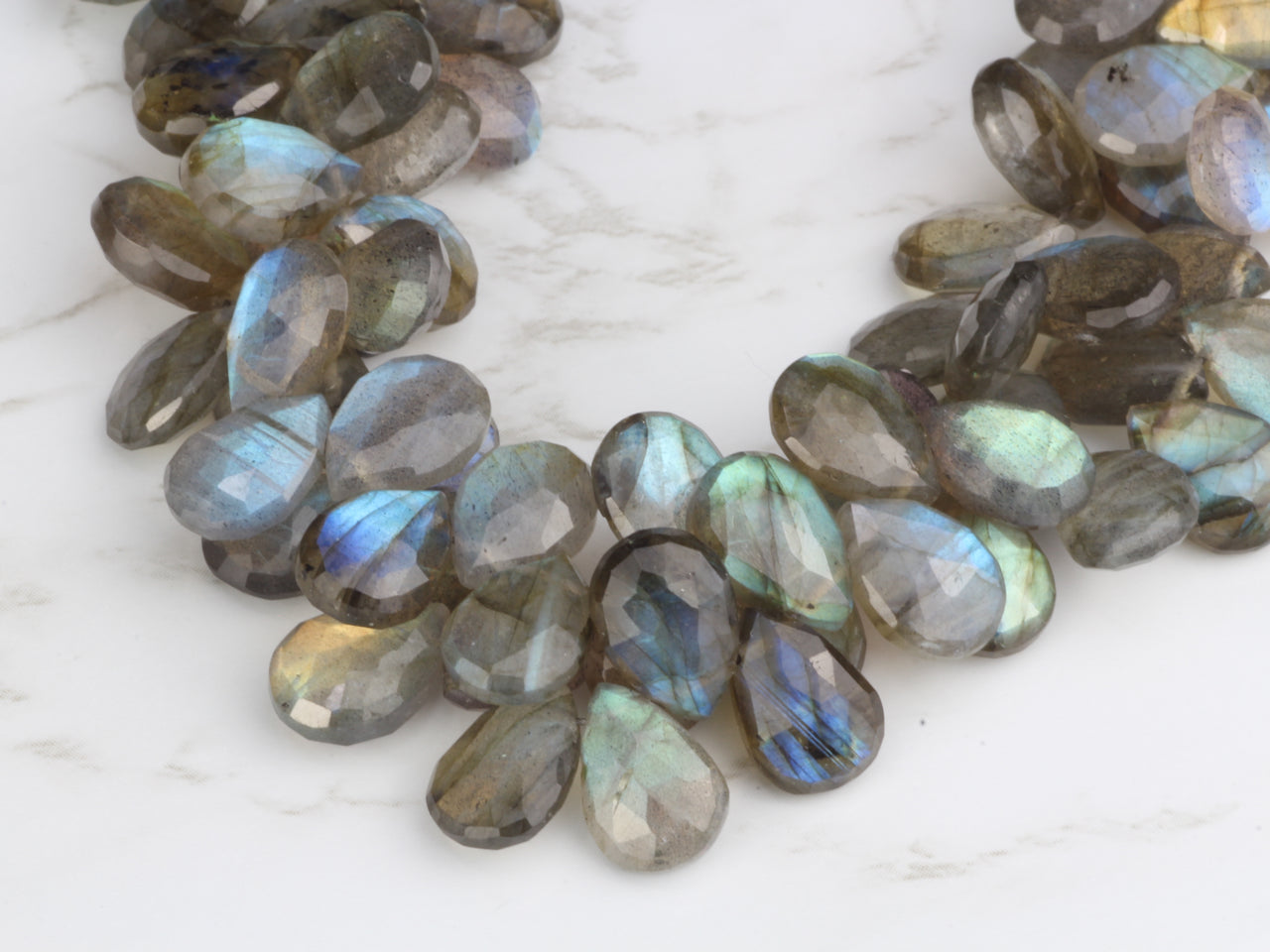 AA Blue Labradorite 10x7mm Faceted Pear Shaped Briolettes Bead Strand
