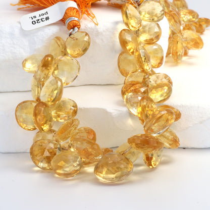 Yellow Citrine 12mm Faceted Heart Shaped Briolettes Bead Strand