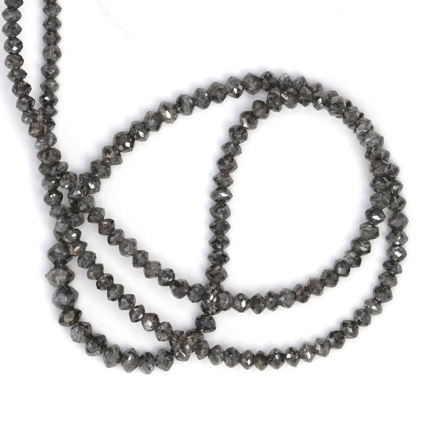 Gray Diamond 3mm - 4.5mm Hand Faceted Rondelles Bead Strand