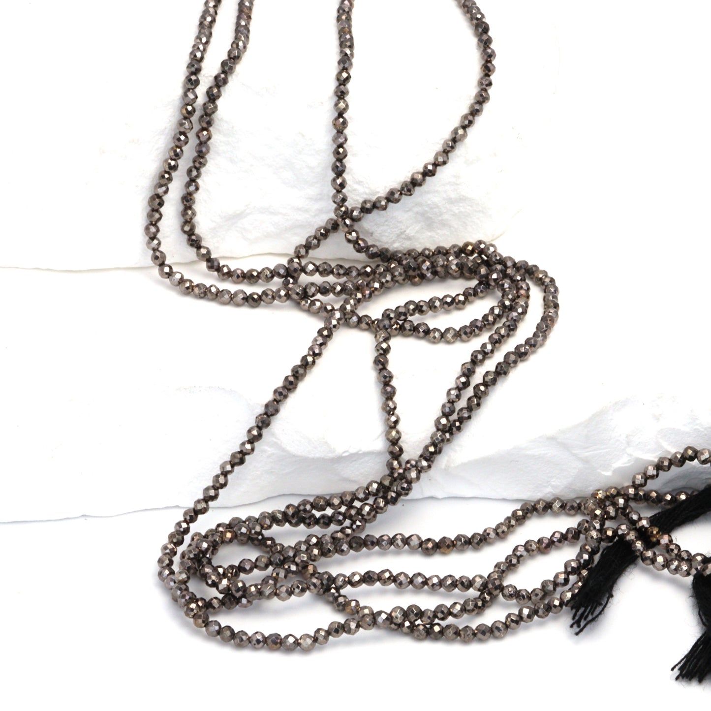 Gunmetal Plated Pyrite 2mm Faceted Rounds Bead Strand