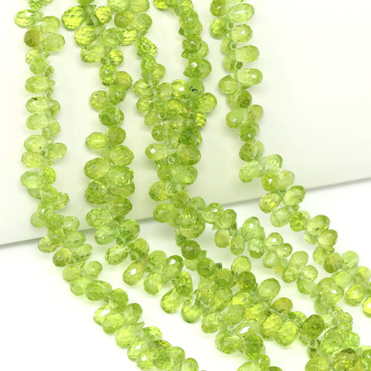 Green Peridot 5x3mm Faceted Teardrop Briolettes Bead Strand