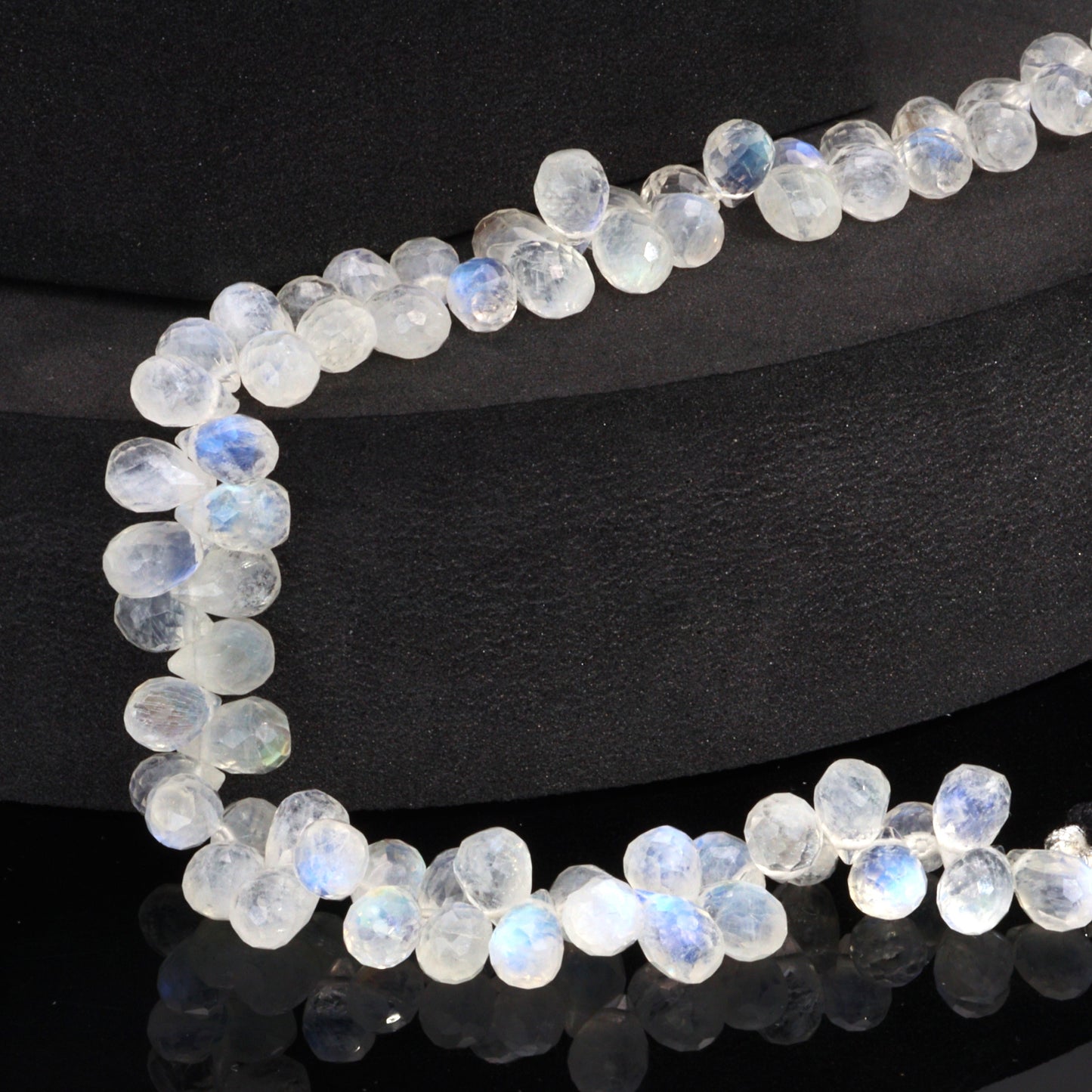 AA Blue Rainbow Moonstone 8x5mm Faceted Teardrop Briolettes Bead Strand
