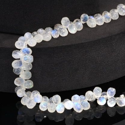 AA Blue Rainbow Moonstone 8x5mm Faceted Teardrop Briolettes Bead Strand