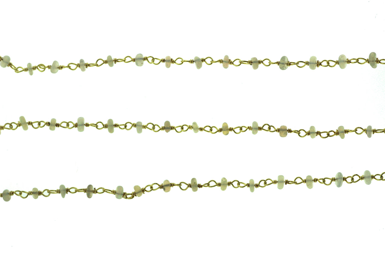 Ethiopian Opal 3mm Smooth Rondelles Rosary Chain Sterling Silver with Gold Plating Wire Wrap Chain by the Foot