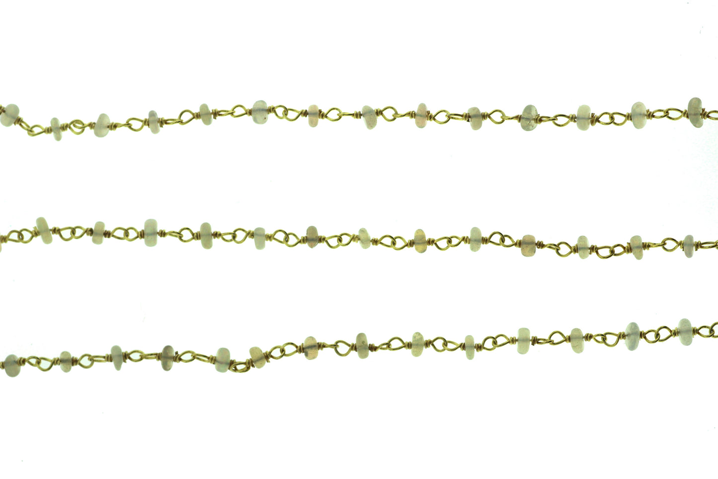 Ethiopian Opal 3mm Smooth Rondelles Rosary Chain Sterling Silver with Gold Plating Wire Wrap Chain by the Foot