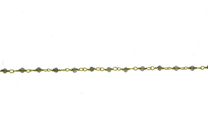 Coated Labradorite 2mm Faceted Rounds Rosary Chain Sterling Silver with Gold Plating Wire Wrap Chain by the Foot