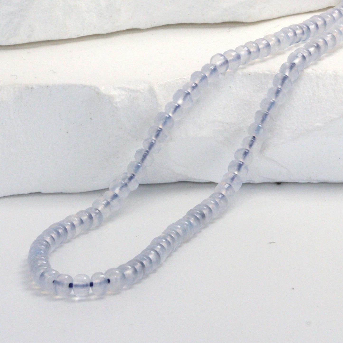 Natural Blue Chalcedony 3mm Smooth Rondelles Bead Strand