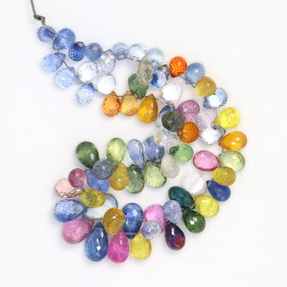 Multi Sapphire 7x5mm - 10x7mm Faceted Teardrop Briolettes Bead Strand