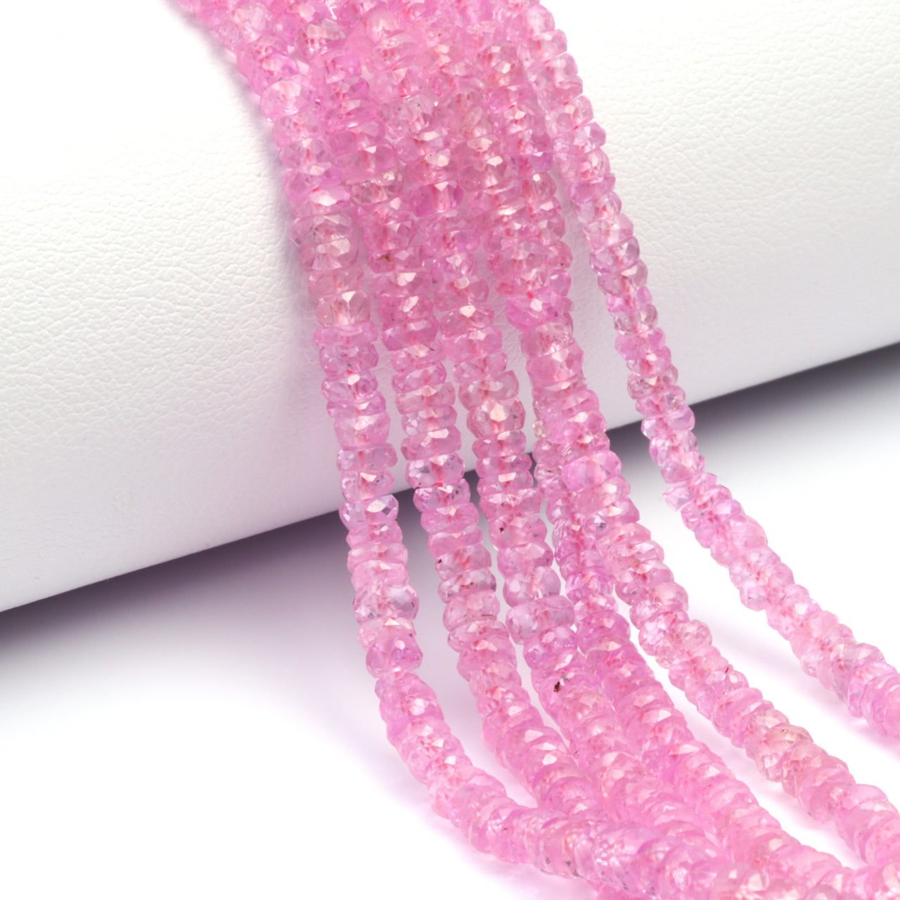 Pink Sapphire 3mm - 4mm Hand Faceted Rondelles Bead Strand