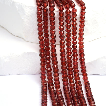Red Garnet 4mm Faceted Rondelles Bead Strand