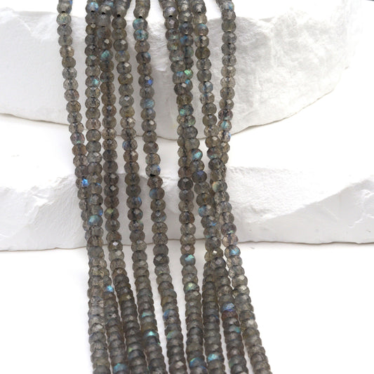 Blue Labradorite 3mm Faceted Rondelles Bead Strand