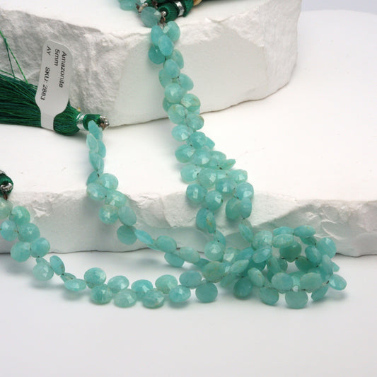 Amazonite 5mm Faceted Heart Shaped Briolettes Bead Strand