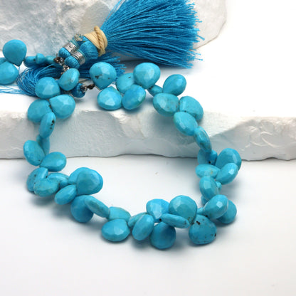 Natural Blue Turquoise 9mm Faceted Heart Shaped Briolettes