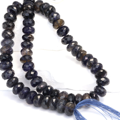 Blue Iolite 10mm Faceted Rondelles Bead Strand