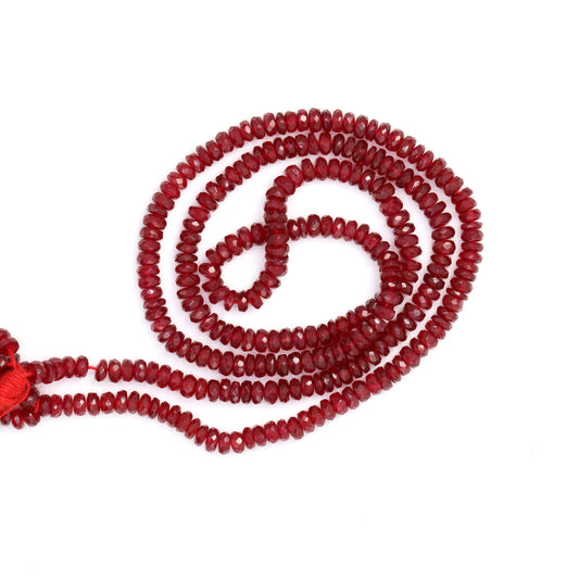 Red Ruby 3mm Hand Faceted Rondelles Bead Strand