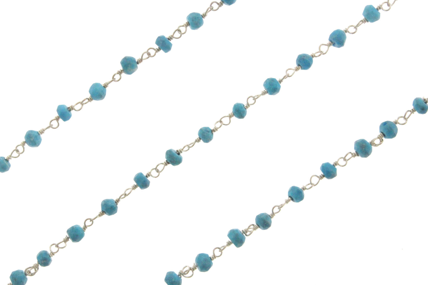 Blue Turquoise (R) 4mm Faceted Rondelles Rosary Chain Sterling Silver Wire Wrap Chain by the Foot