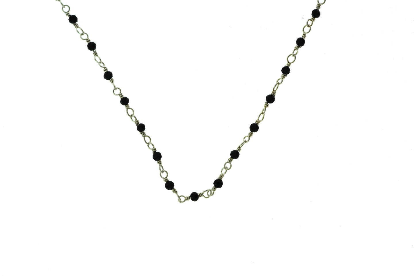 Black Spinel 2mm Faceted Rounds Rosary Chain Sterling Silver Wire Wrap Chain by the Foot