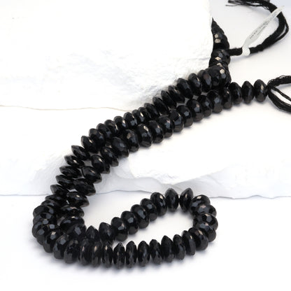 Black Spinel 9mm German Cut Faceted Rondelles Bead Strand