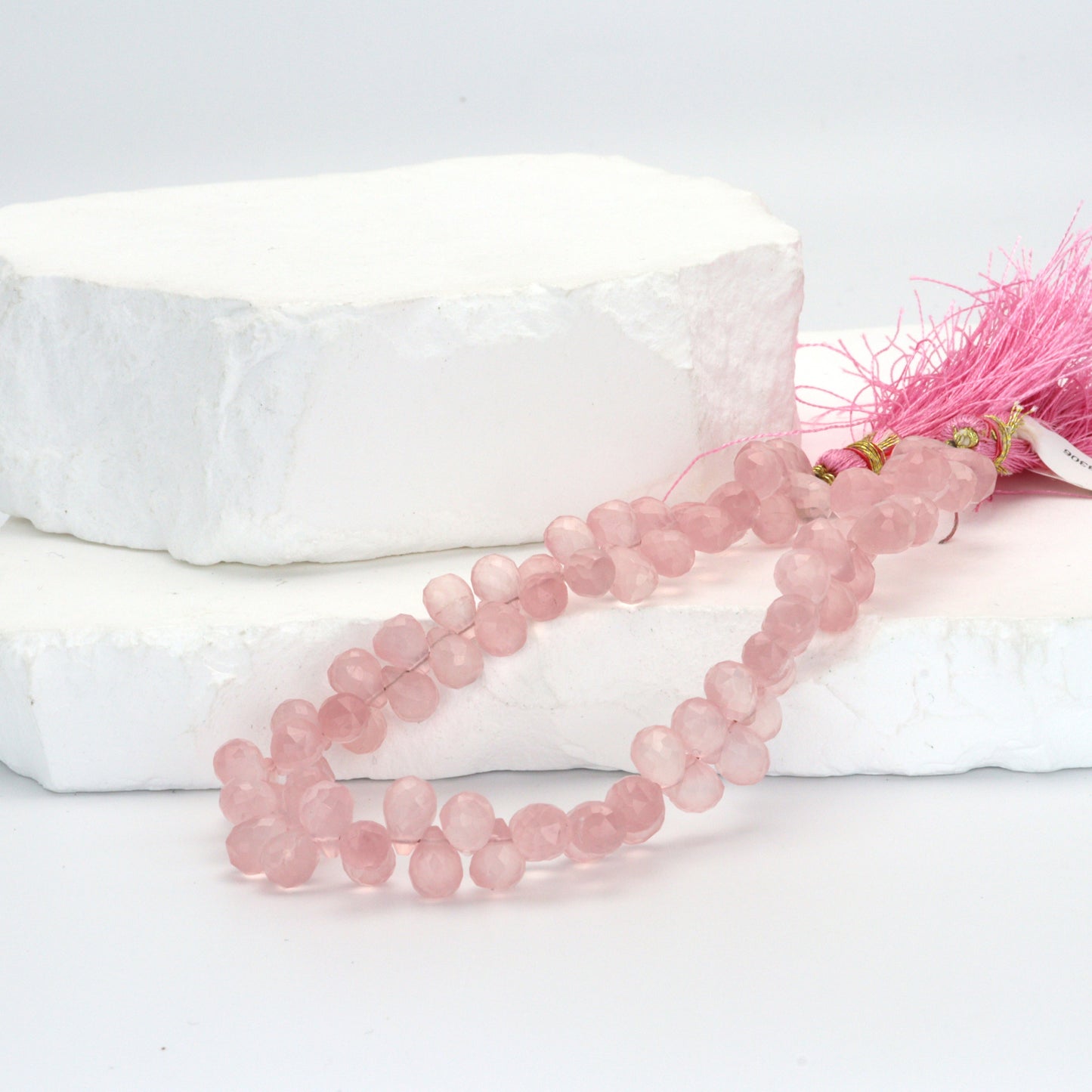 Pink Rose Quartz 7x5mm Faceted Teardrop Briolettes