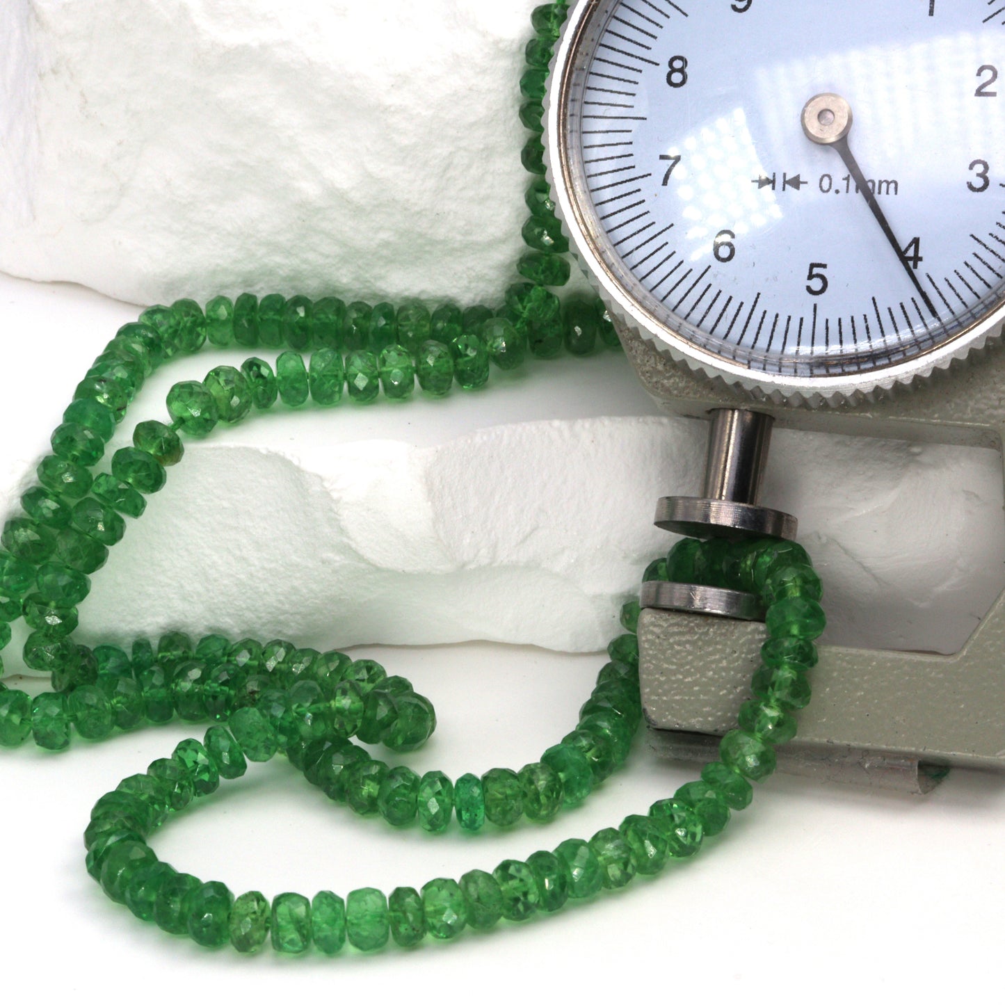 Green Tsavorite 4mm Hand Faceted Rondelles Bead Strand