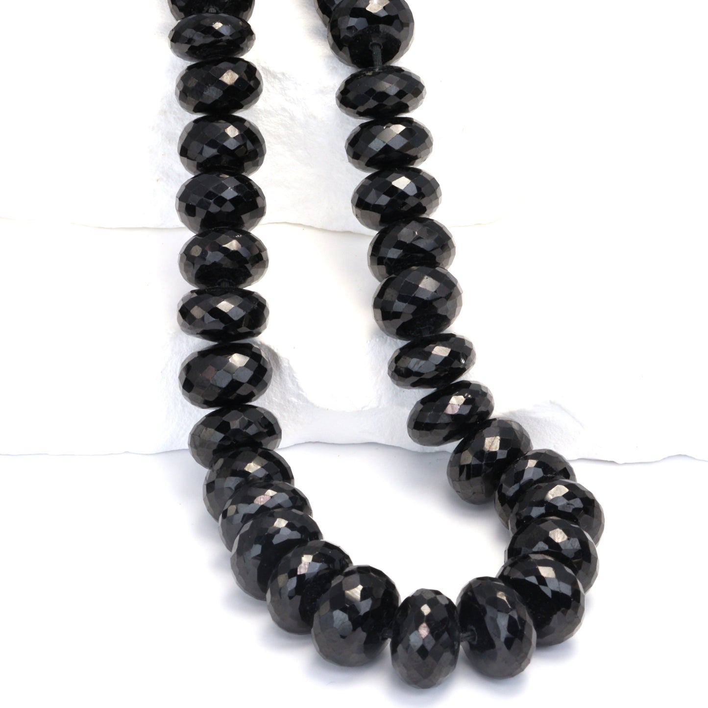 Black Spinel 12mm Faceted Rondelles Bead Strand