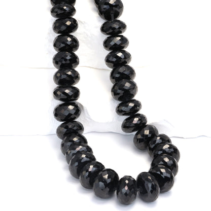 Black Spinel 12mm Faceted Rondelles Bead Strand