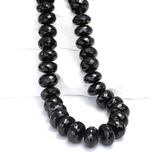 Black Spinel 12mm Faceted Rondelles Bead Strand