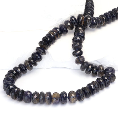 Blue Iolite 9mm Faceted Rondelles Bead Strand
