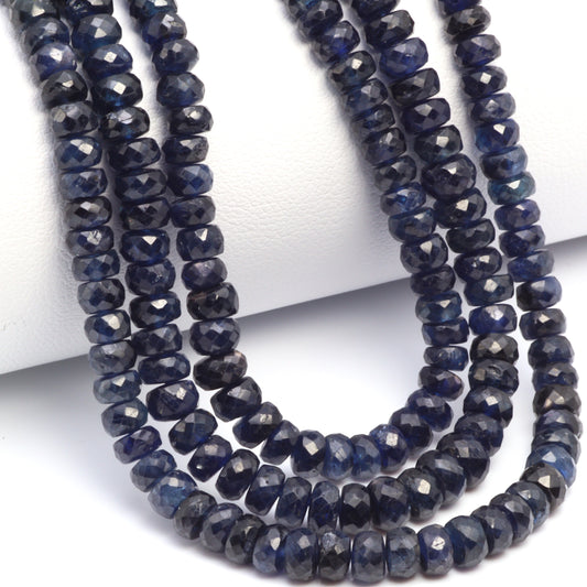 Deep Navy Blue Sapphire 4.5mm - 5mm Faceted Rondelles Bead Strand
