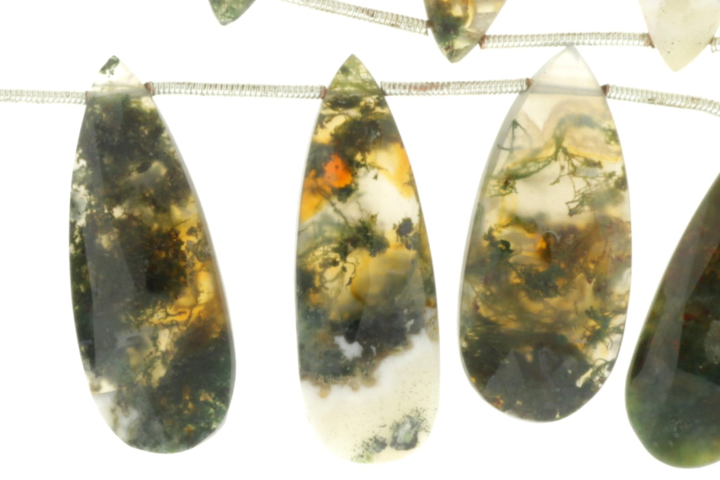 Green Moss Agate 30x12mm Faceted Pear Shaped Briolettes