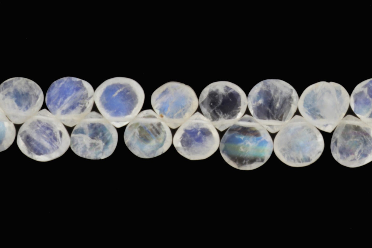 Blue Rainbow Moonstone 5mm Faceted Heart Shaped Briolettes