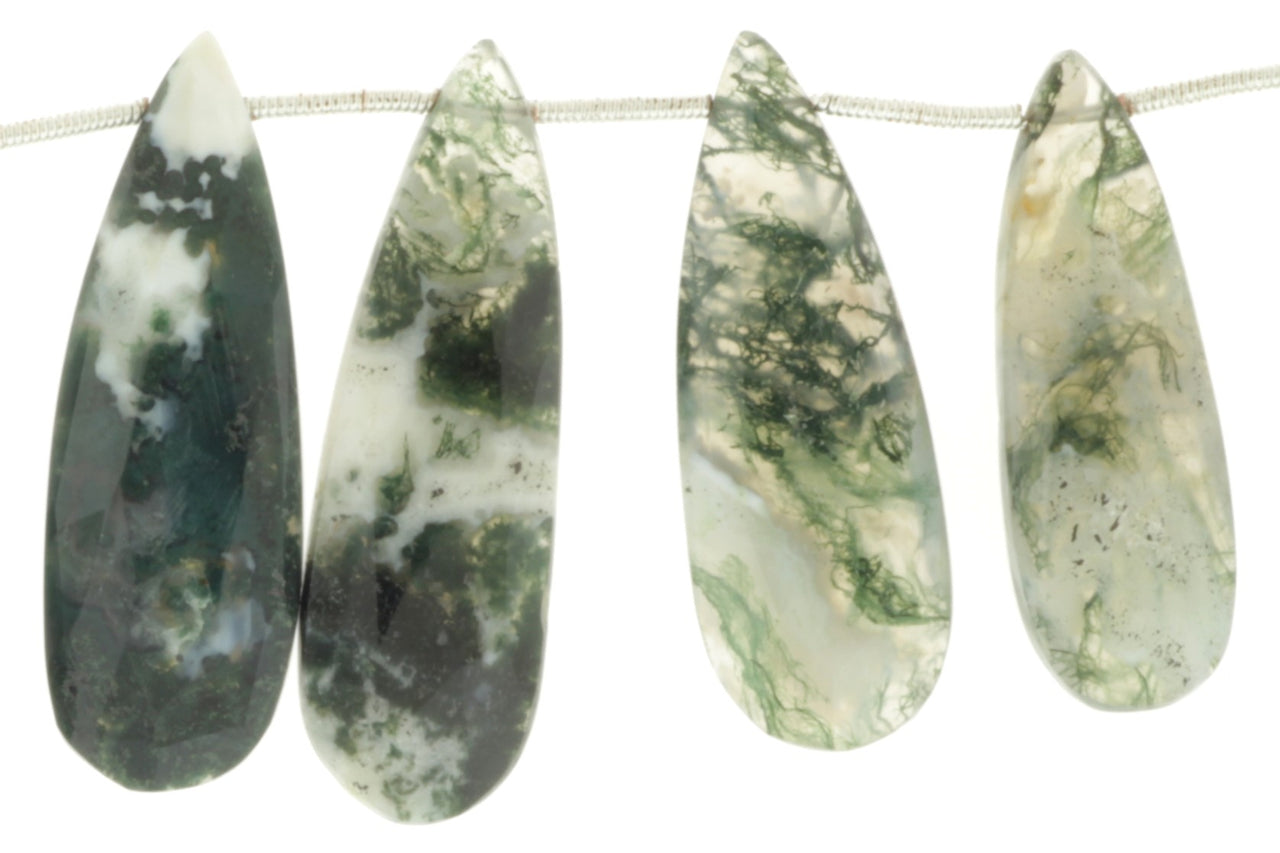 Green Moss Agate 20x10mm Faceted Pear Shaped Briolettes