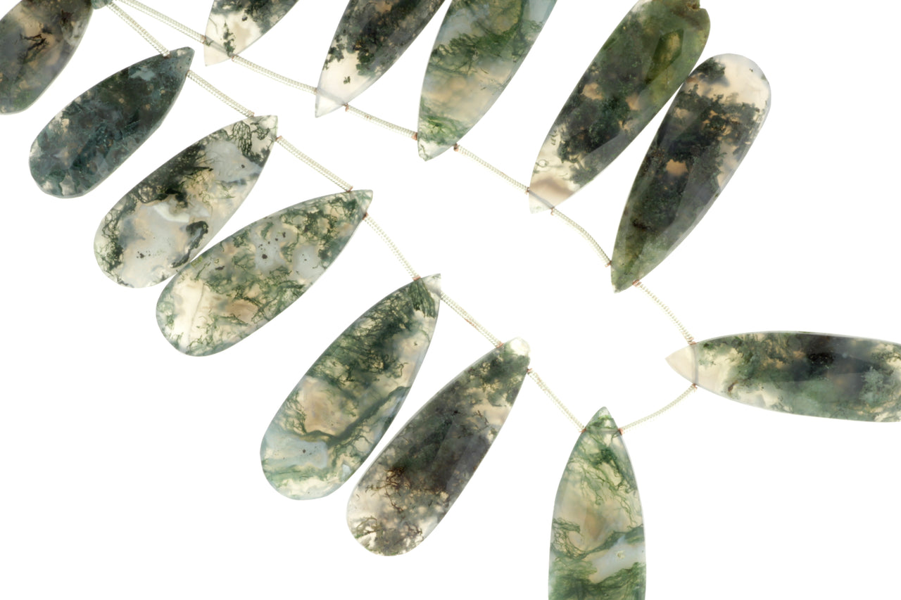 Green Moss Agate 28x12mm Faceted Pear Shaped Briolettes