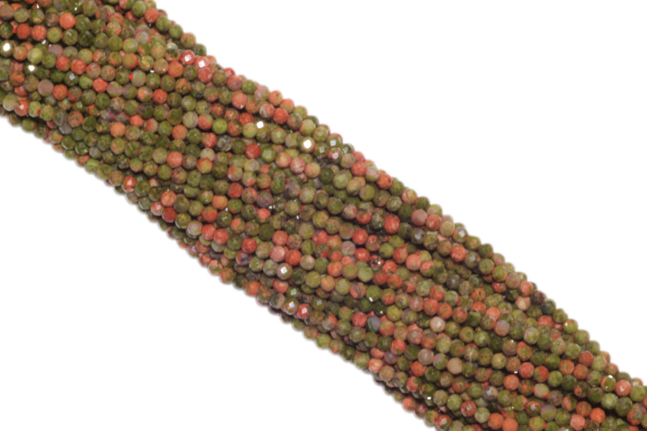 Green and Red Unakite 2mm Faceted Rounds