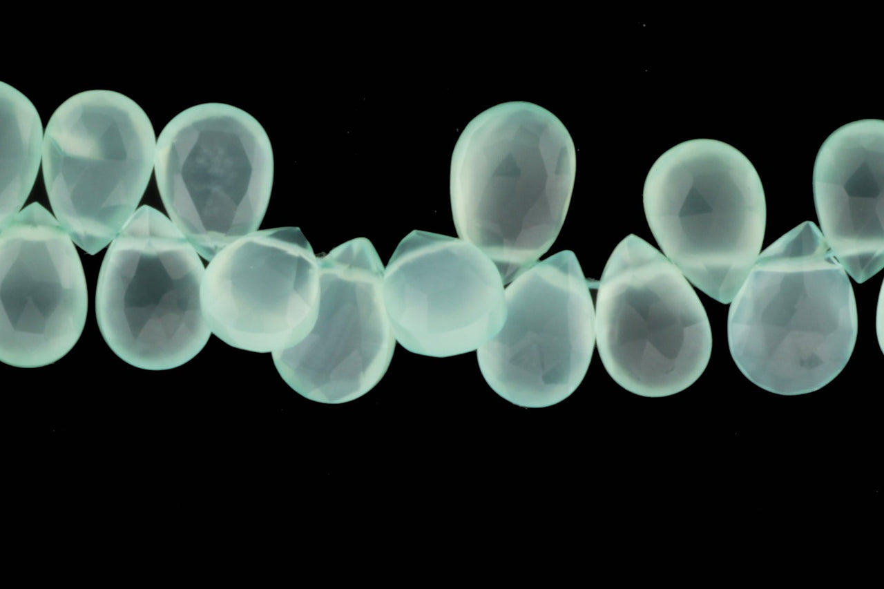 Aqua Chalcedony 9x7mm Faceted Pear Shaped Briolettes