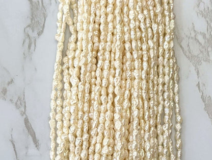 White Freshwater Pearl 4x2mm Biwa Sticks