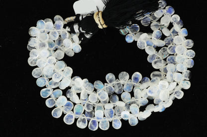 Blue Rainbow Moonstone 8x5mm Faceted Pear Shaped Briolettes