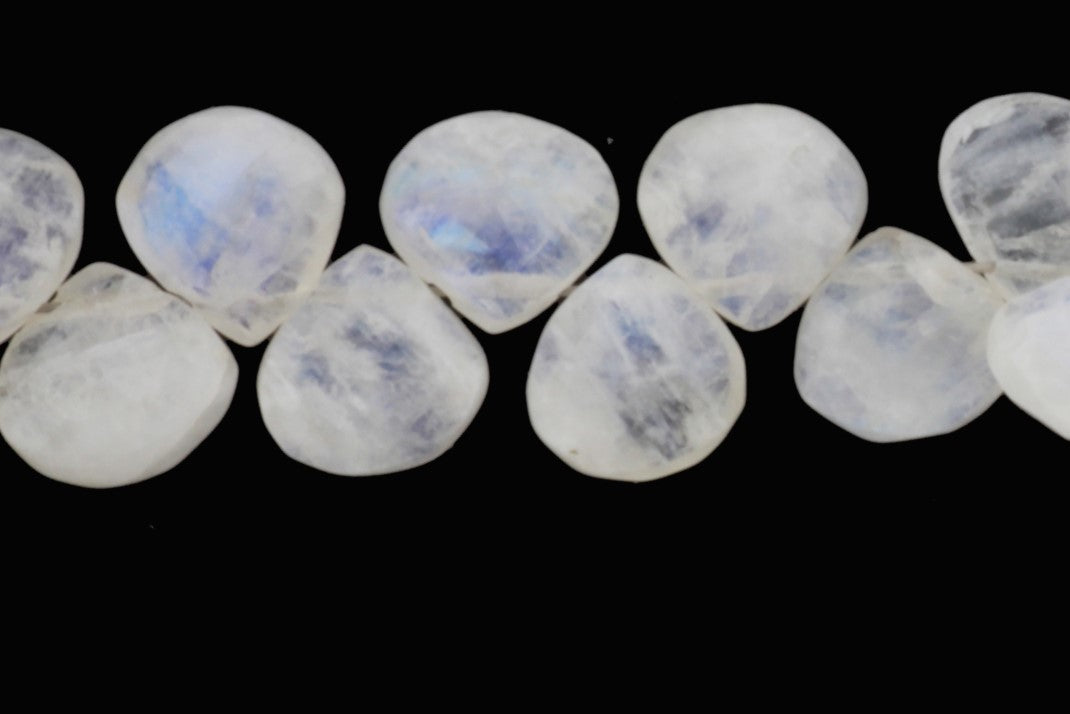 Blue Rainbow Moonstone 9mm Faceted Heart Shaped Briolettes