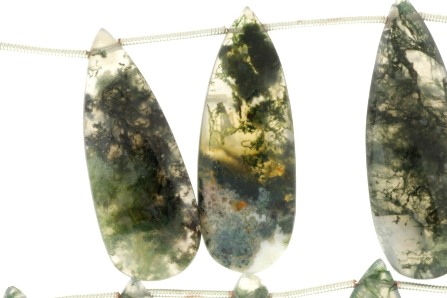Green Moss Agate 28x12mm Faceted Pear Shaped Briolettes