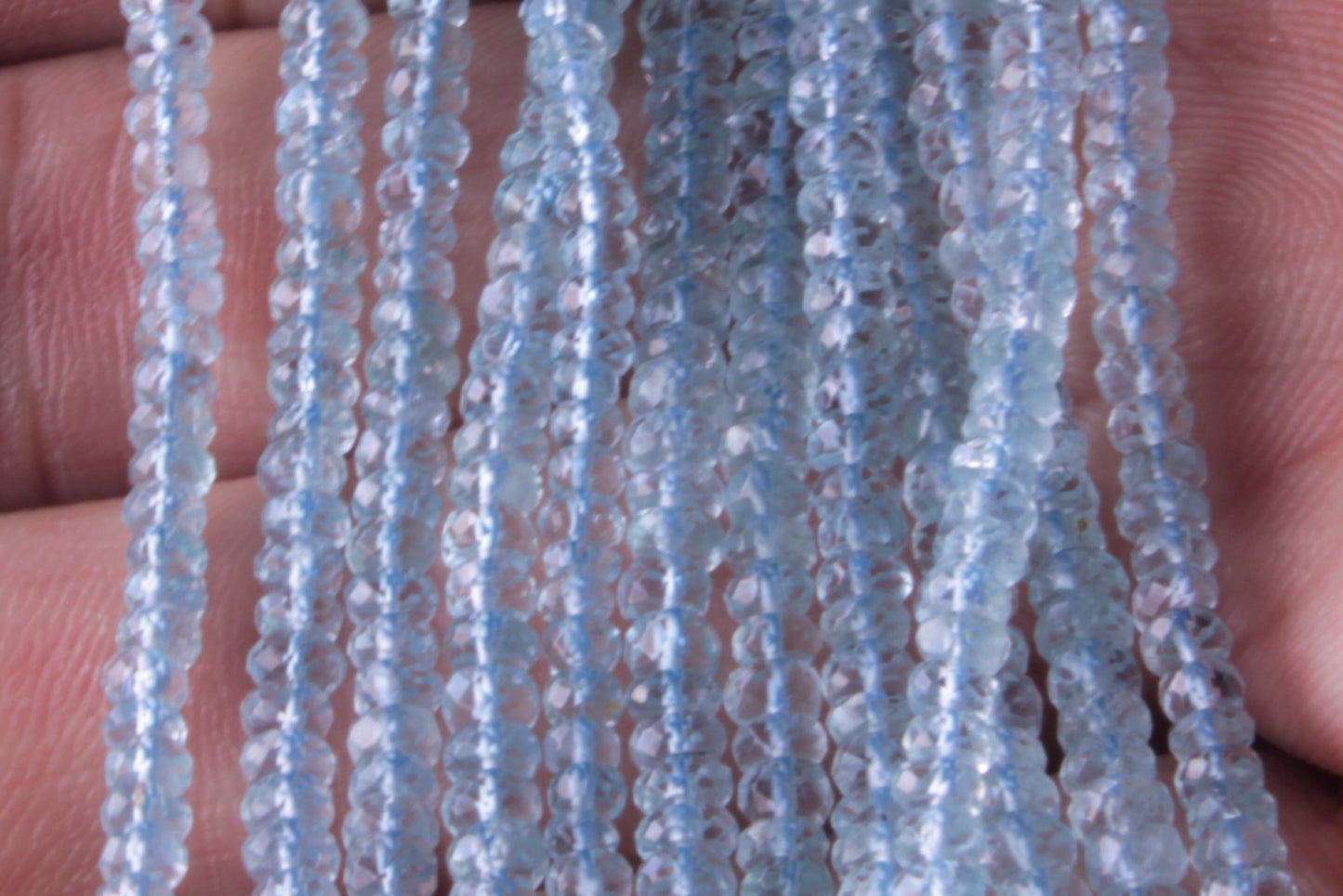 Blue Aquamarine 3.5mm Faceted Rondelles